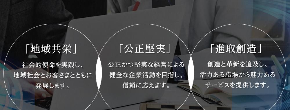 「地域共栄」「公正堅実」「進取創造」をモットーにお客様の満足向上に努めます。